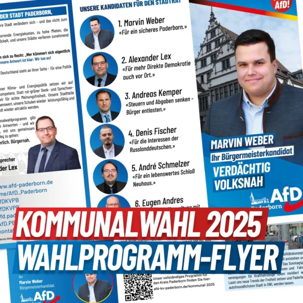 Mehr über den Artikel erfahren Wahlprogramm – Flyer AfD Paderborn Kommunalwahl